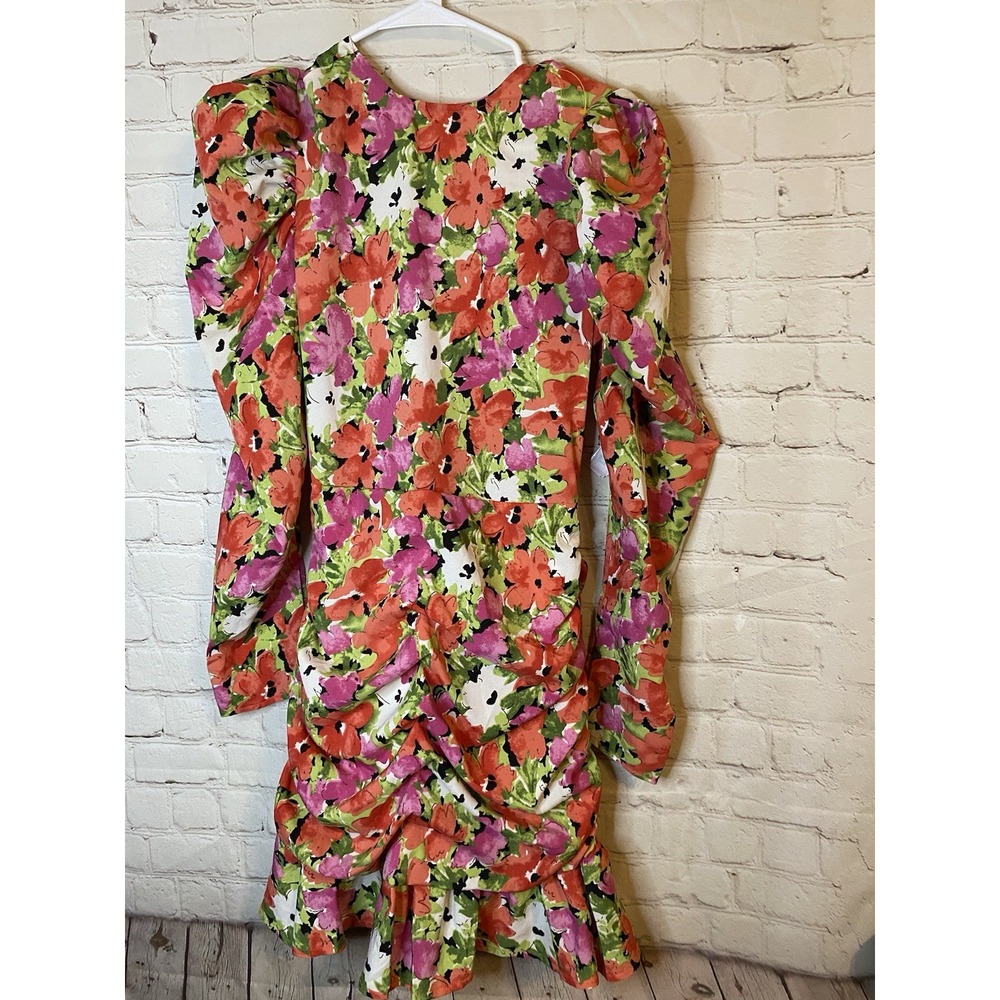Nasty Gal Floral Open Back‎ Tie Balloon Sleeve Ruched Mini Dress - 4
